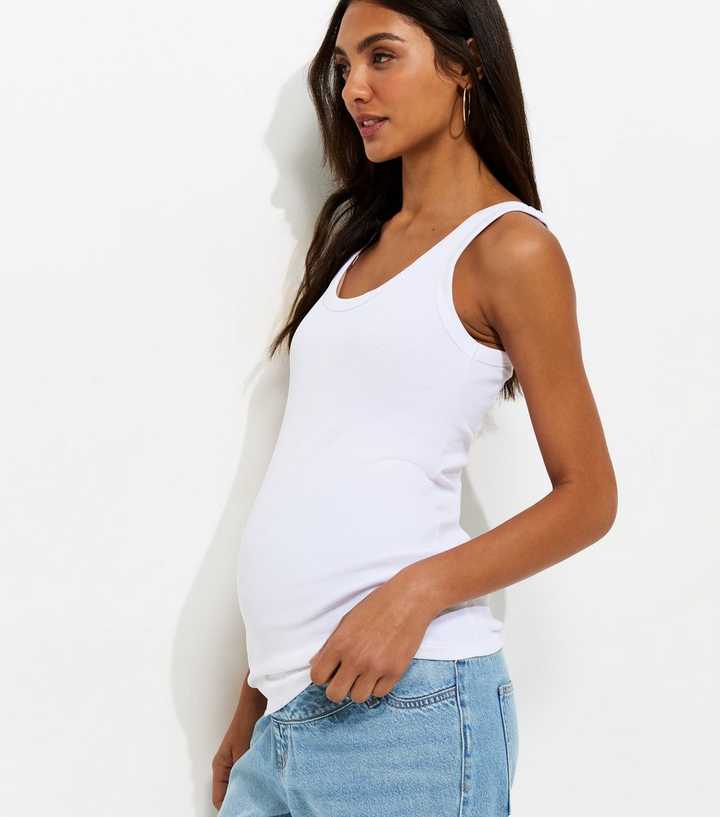 Maternity White Ribbed Scoop Neck Vest