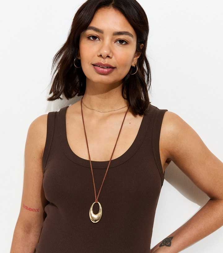 Maternity Brown Ribbed Scoop Neck Vest