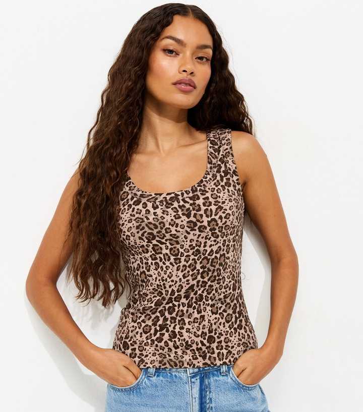 Petite Brown Leopard Print Scoop Neck Vest