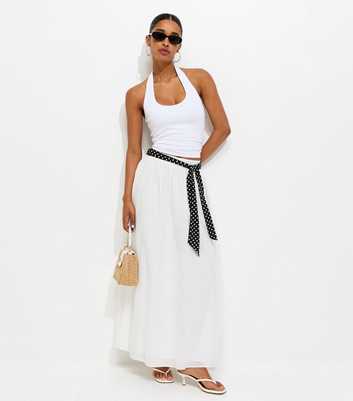 White Crepe Belted Maxi Skirt