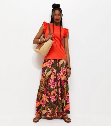 Green Crepe Tropical Print Palazzo Trousers | New Look