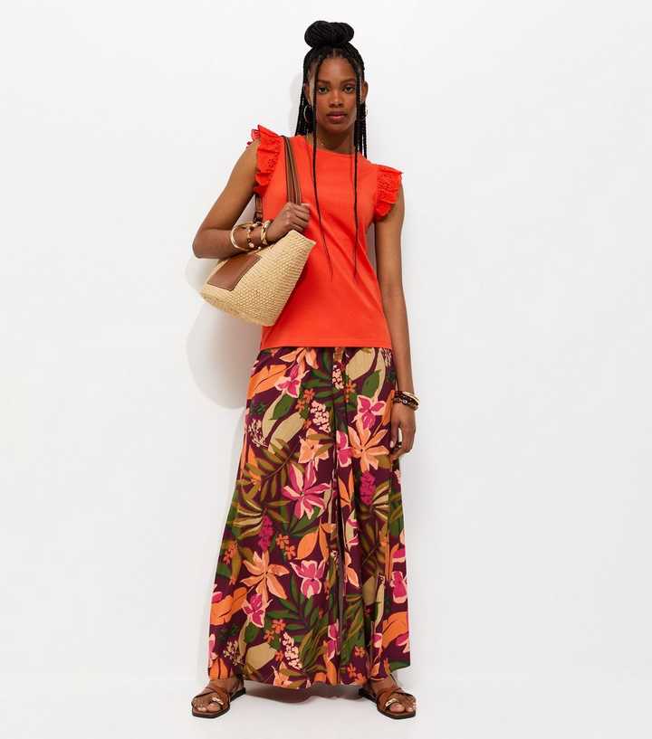 Green Crepe Tropical Print Palazzo Trousers