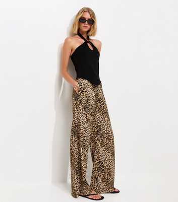 Brown Animal Print Wide Leg Trousers