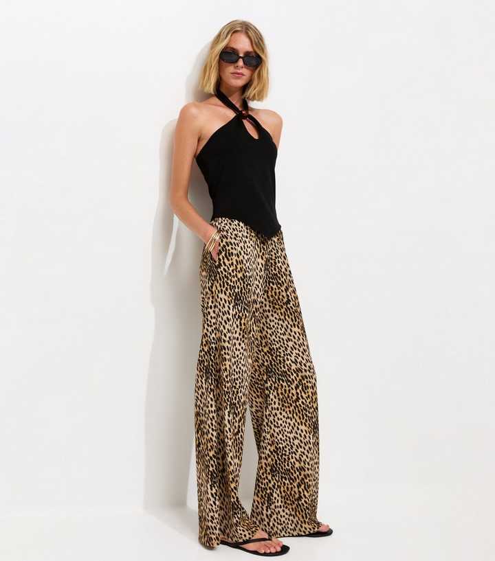 Brown Animal Print Wide Leg Trousers