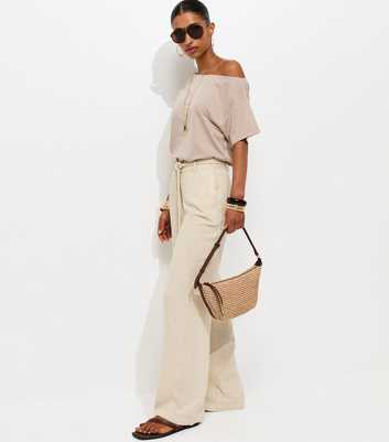 Cream Braided Belt Wide Leg Trousers