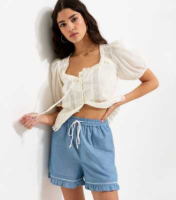 Blue Chambray Frilly Trim Shorts