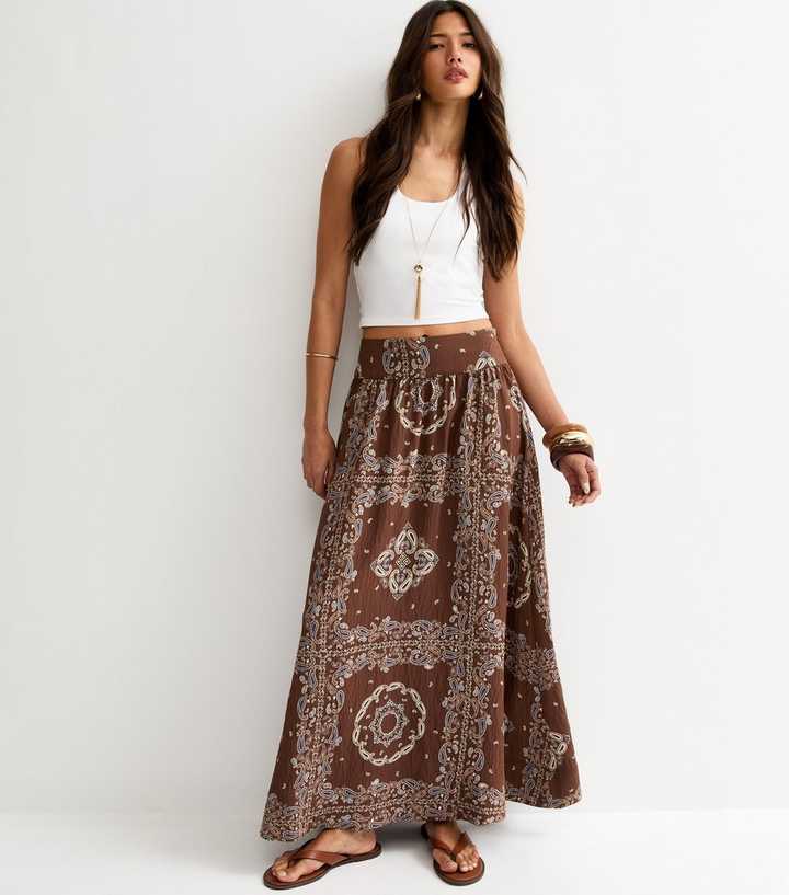 Brown Bandana Print Maxi Circle Skirt