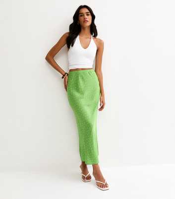 Green Spotty Bias Cut Midi Skirt