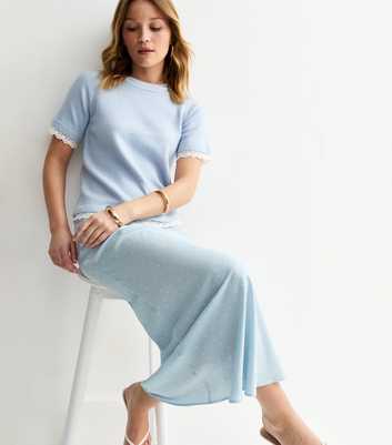 Blue Spotty Bias Cut Midi Skirt