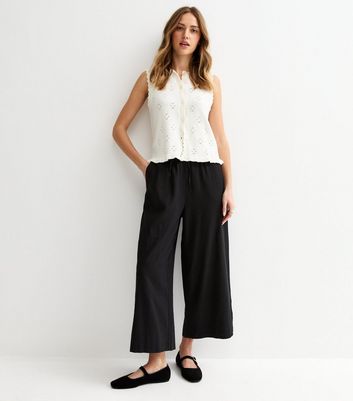 Black Linen Blend Crop Trousers | New Look