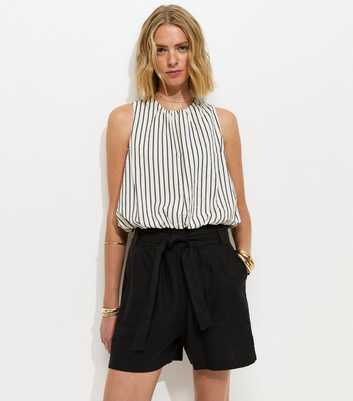 Black Linen Blend Paperbag Shorts