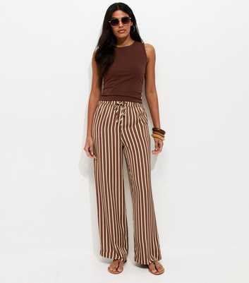 Cream Stripe Wide Leg Trousers