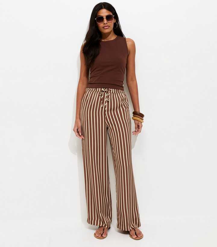 Cream Stripe Wide Leg Trousers