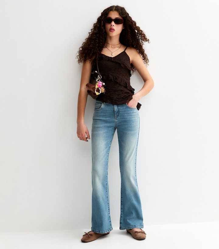 Girls Blue Low Rise Flared Jeans