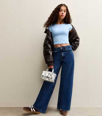 Girls Dark Blue Low Rise Super Wide Leg Jeans
