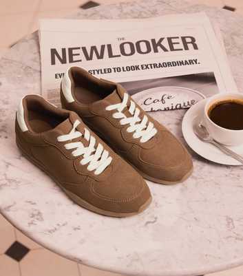 Tan Faux Brushed Leather Contrast Lace Trainers