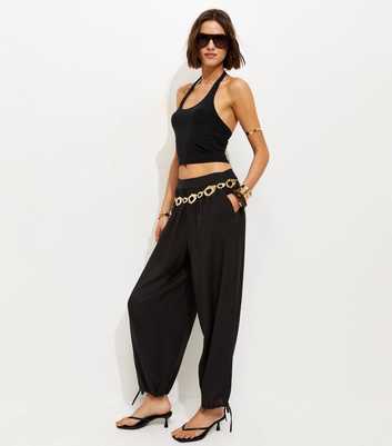 Black Ankle Tie Cuffed Joggers