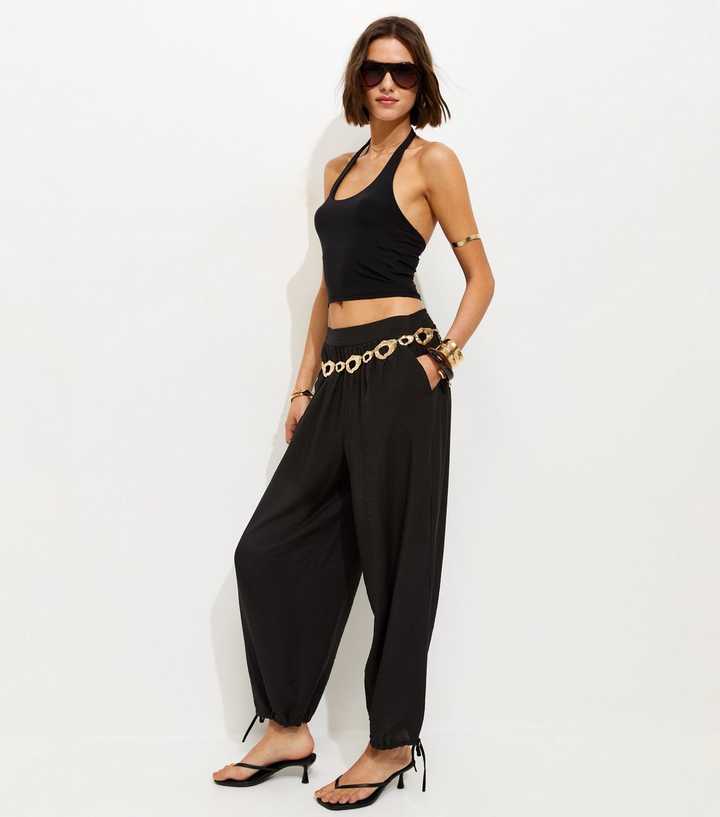 Black Ankle Tie Cuffed Joggers
