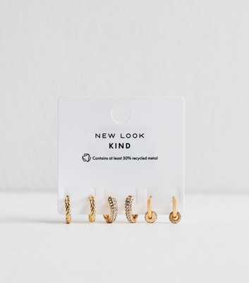 Pack of 3 Gold Tone Diamante  Mini Hoop Earrings