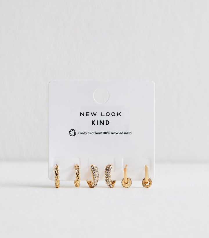 Pack of 3 Gold Tone Diamante  Mini Hoop Earrings