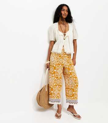 Yellow Tile Print Cropped Trousers