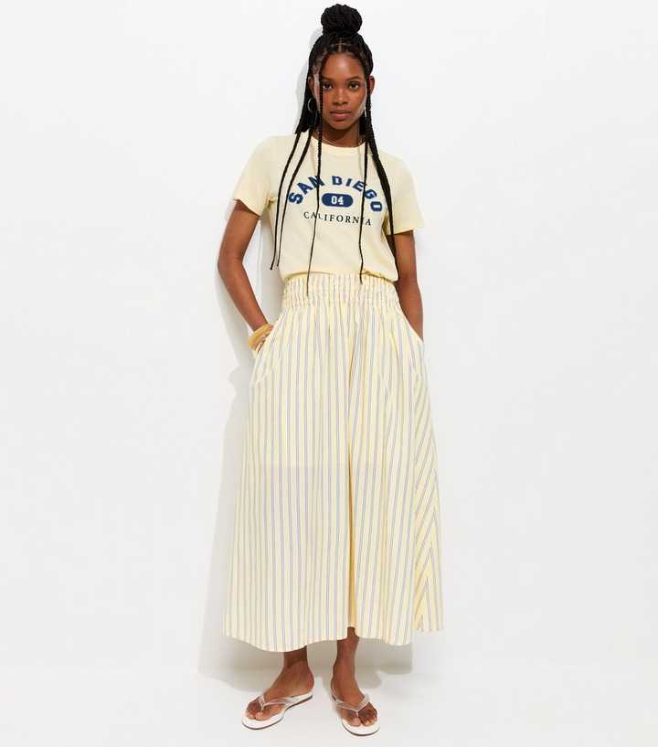 Yellow Striped Midi Skirt