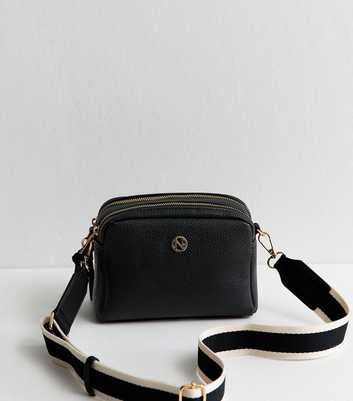 Black Faux Leather Double Pocket Crossbody Bag