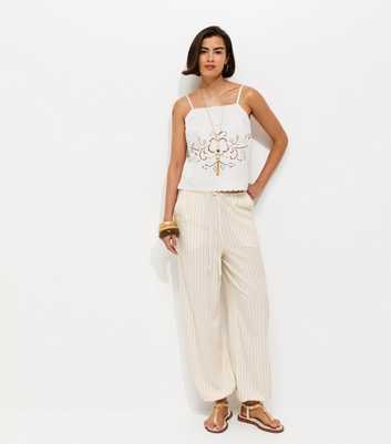 White Pinstripe Cuffed Trousers