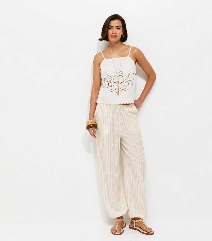 White Pinstripe Cuffed Trousers