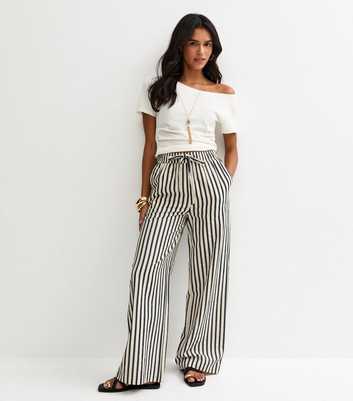 Blue Striped Seersucker Wide Leg Trousers