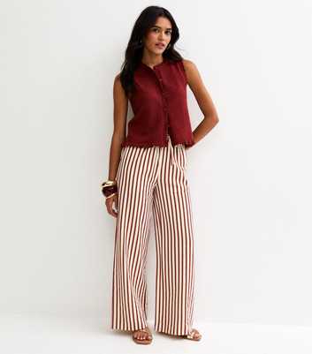Red Striped Seersucker Wide Leg Trousers