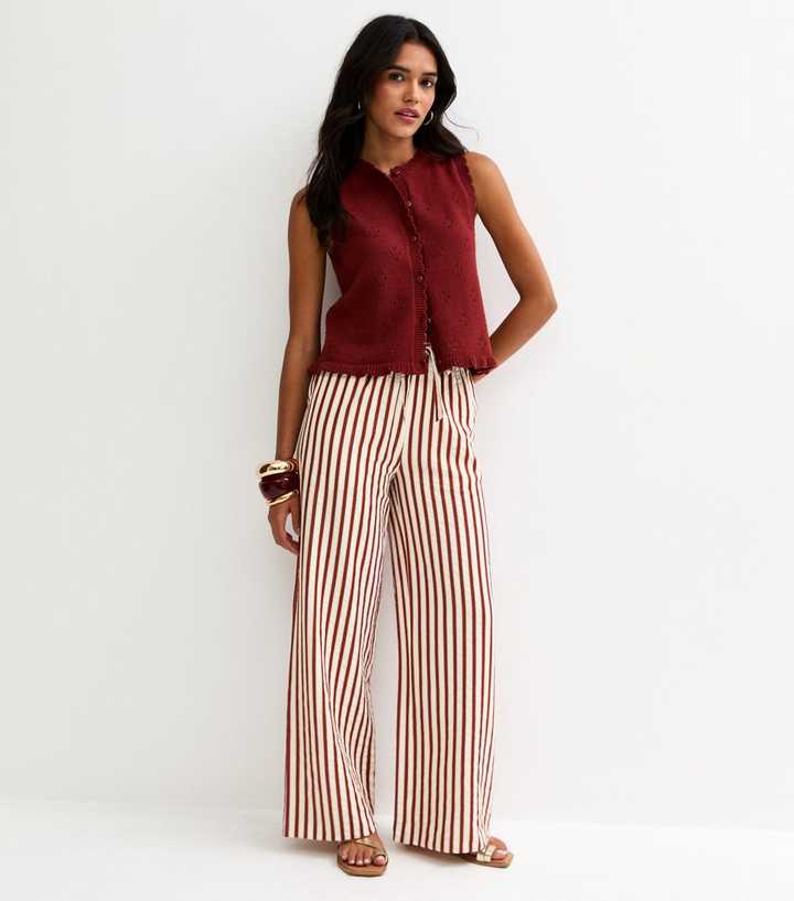 Red Striped Seersucker Wide Leg Trousers
