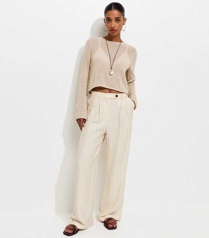 White Wide Leg Stripe Trousers