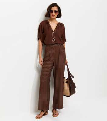 Dark Brown Wide Leg Stripe Trousers