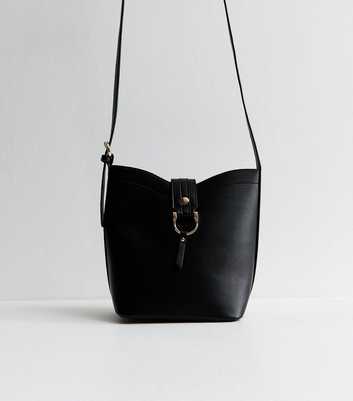 Black Faux Leather Ring Detail Mini Bucket Bag