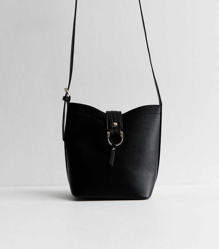 Black Faux Leather Ring Detail Mini Bucket Bag