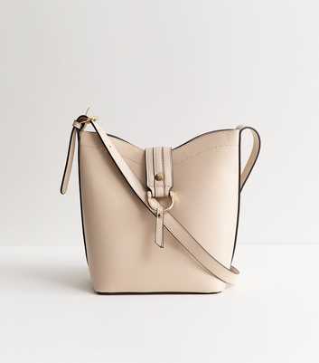 Cream Faux Leather Ring Detail Mini Bucket Bag