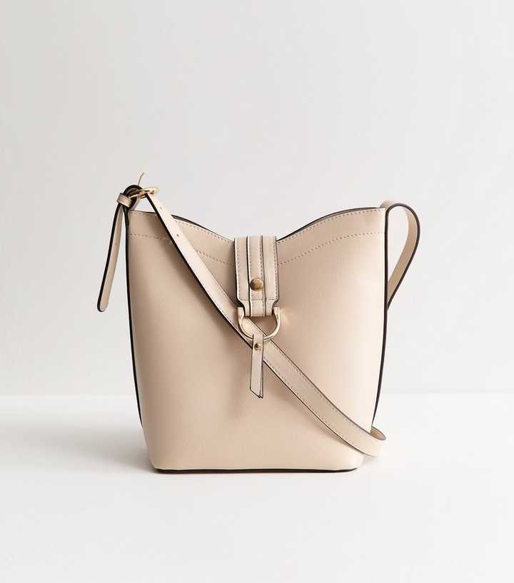 Cream Faux Leather Ring Detail Mini Bucket Bag