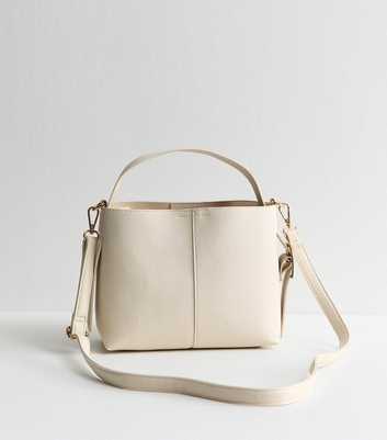 Cream Faux Leather Bucket Bag