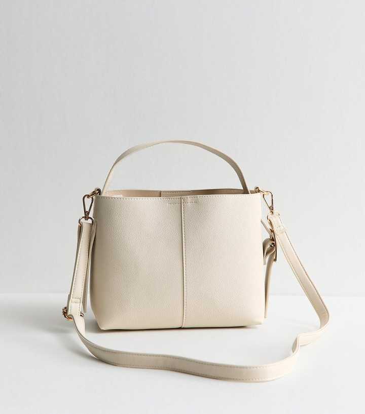 Cream Faux Leather Bucket Bag