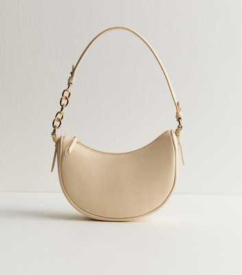 Cream Faux Leather Scooped Chain Shoulder Bag