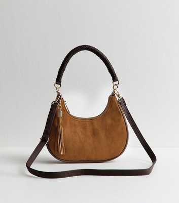 Tan Faux Suede Suede Scoop Shoulder Bag