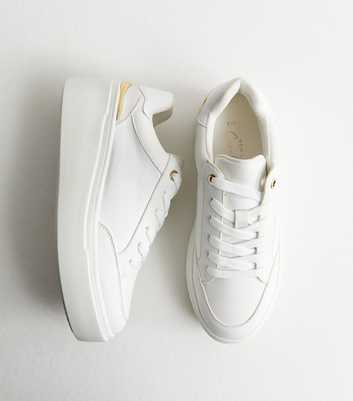 White Textured Faux Leather Wedge Trainers