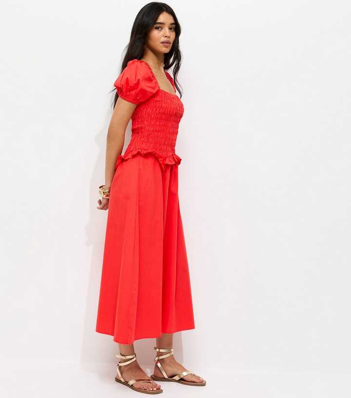 sachin and babi light blue dress Light Coral Shirred Dropped Waist Midi Dress