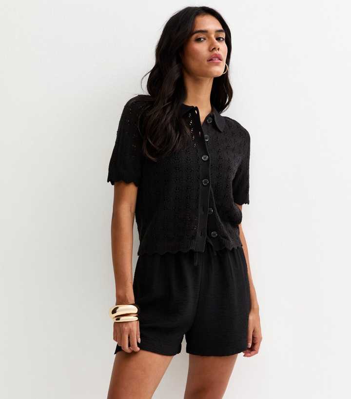 Black Woven Drawstring Shorts