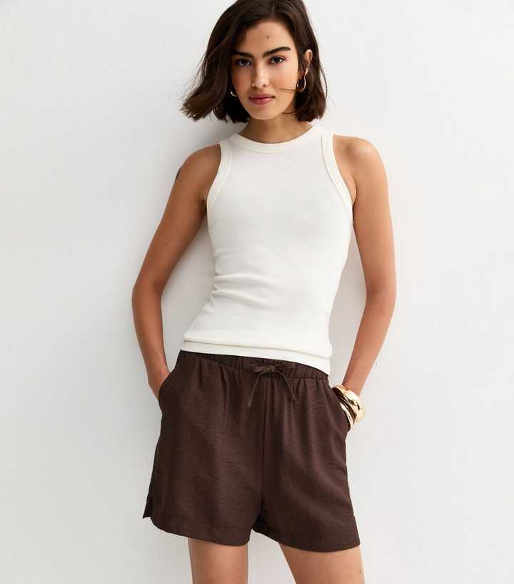 Dark Brown Woven Drawstring Shorts