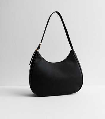 Black Faux Leather Oversized Buckle Scooped Shoulder Bag
