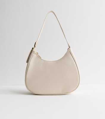 Cream Faux Leather Oversized Buckle Scooped Shoulder Bag