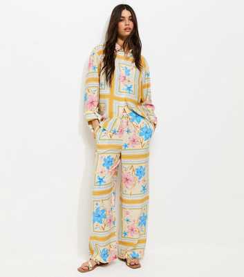 Yellow Tropical Print Wide Leg Trousers