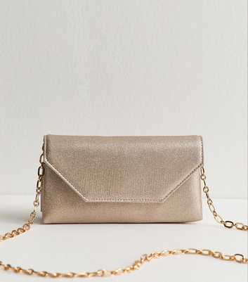 Rose Gold Shimmery Front Flap Chain Shoulder Bag